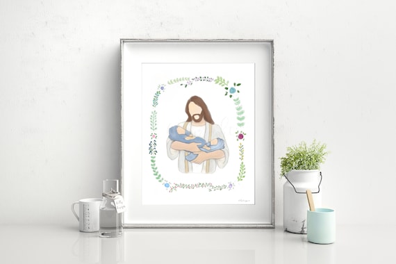Infant Loss Gift: Jesus Holding Baby Watercolor Art (Digital Download)