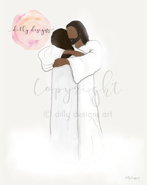 Black Jesus Hug Art Print: Christian Memorial Gift (Digital Download)