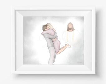 Heavenly Reunion Art Print: Jesus Christ, Memorial Gift (Digital Download)
