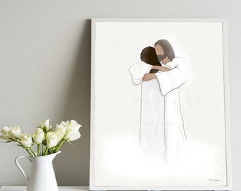 Jesus Hug Art Print: Comforting Christ Painting (Digital Download)