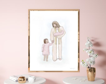 Jesus and Little Girl Art Print: Religious Wall Decor (Digital Download)