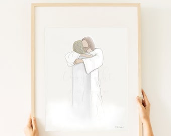 Christ's Embrace Watercolor Art Print: Christian Sympathy Gift (Digital Download)