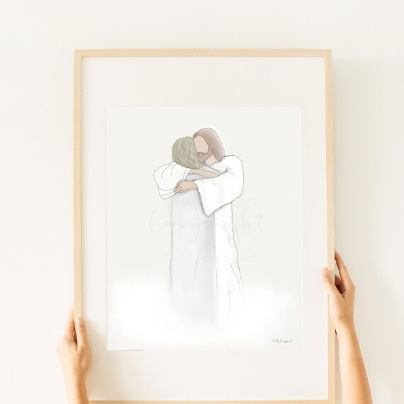 Jesus Art, Christian Art, Printable Art, Painting, Digital Art, Watercolor, Christ's Embrace, Religious Art, Sympathy Art, Bereavement Art