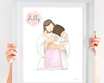 Jesus and Girl Hugging Art: Christian Baptism Gift (Digital Painting)