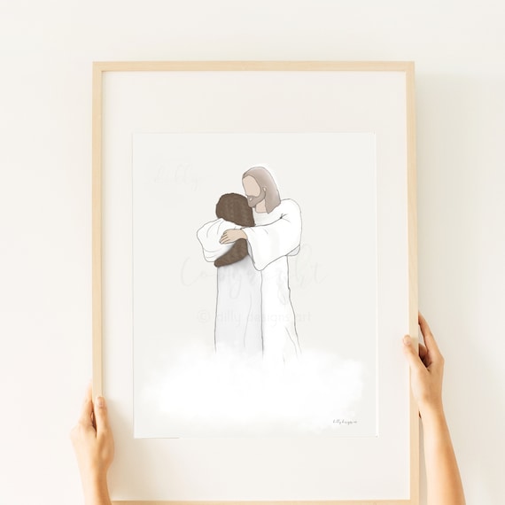 Woman Hugging Christ, Hugging Jesus, Welcome Home, Reunion In Heaven, Funeral Art, Funeral Printable, Memorial Print, Same Day Gift, Mother