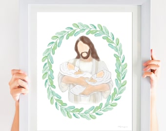 Christ Holding Twins Memorial Print, Grief Gift (Digital Download)