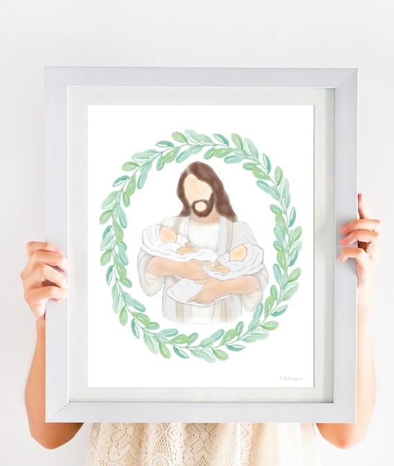 Grief Gift, Twin Memorial Gift, Christ Holding Twins, Christ Holding Babies, Jesus Memorial Gift, Jesus Holding Babies, Memory, In Mourning