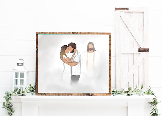 Condolence Art, Depression, Uplifting Gifts, Uplifting Art, Couple with Christ, Christ Art, Jesus Art, Remembrance Art, Spouse Loss, Widow