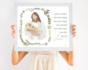 Christ Holding Infant Art Print: Memorial Gift (Digital Download)