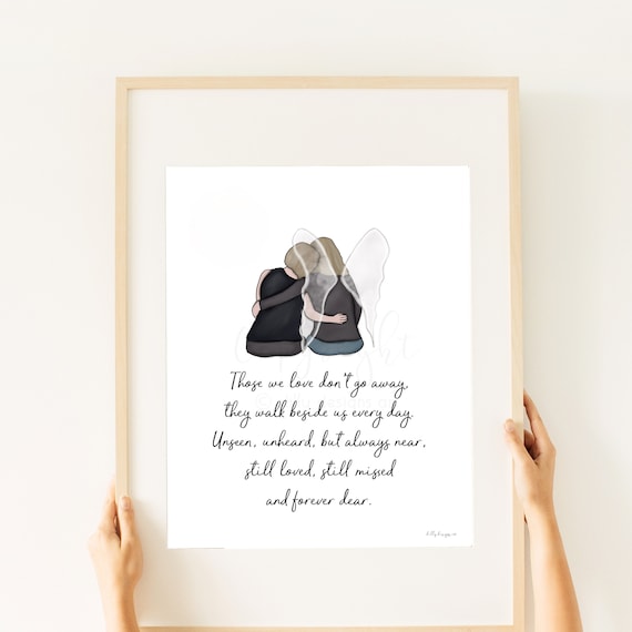 Women Hugging, Mom and Angel Daughter, Adult Daughter Loss, Best Friend Loss, Those we love don't go away, Remembrance Printable,Angel Wings