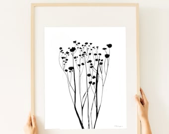 Minimalist Floral Art Print: Black & White Botanical Design (Digital Download)