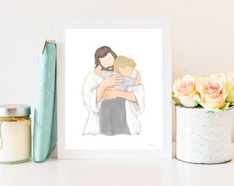 Jesus Hugging Child Art Print, Christian Decor (Digital Download)