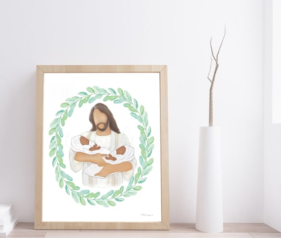 Angel Babies, Twin Loss, Multiples, Nicu Gift, Twin Babies, Jesus Holding Babies, Infant Loss, Baby Memorial, Baby Loss Keepsake, Grief Art