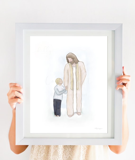 Boy and Jesus Christ Art Print: Religious Digital Painting (Digital Download) Hand-Drawn Collection