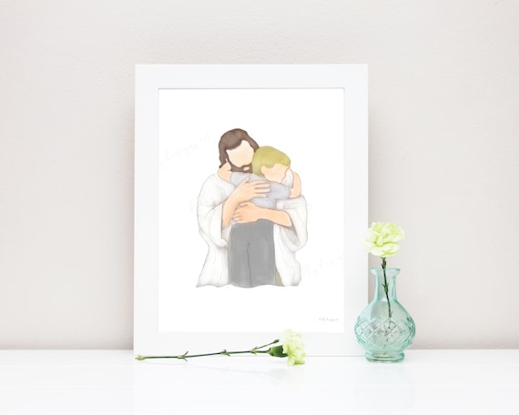 Jesus Hugging Child Art Print, Christian Home Decor (Digital Download)