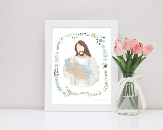 Angel Baby Loss Print, Christ Holding Baby, Memorial Gift (Digital Download)