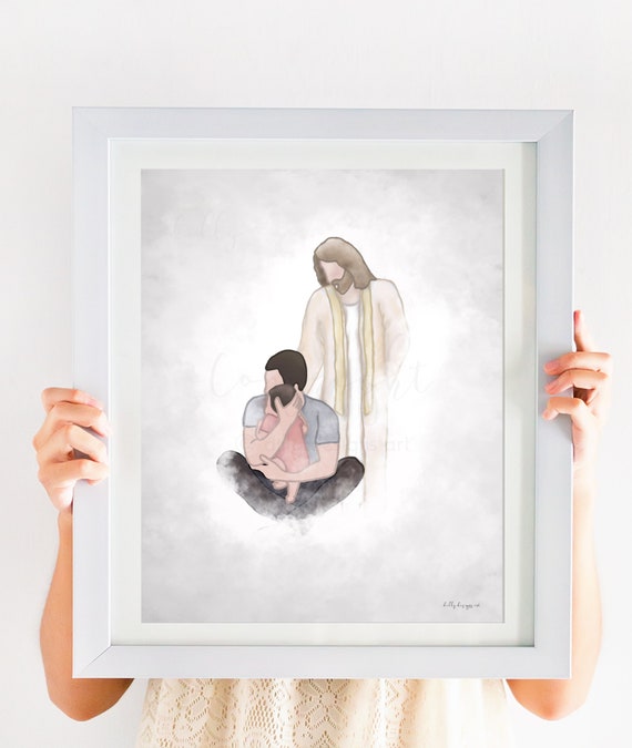 Memorial Dad and Baby Art Print, Christ Painting (Digital Download)