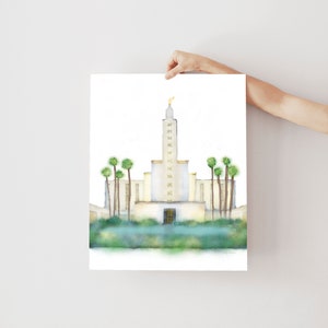 Los Angeles Temple, Temple Watercolor, Digital Watercolor, Hand Drawn, Digital Art, LDS Temples, Temple Artwork, Temple Sealing, LDS Cali