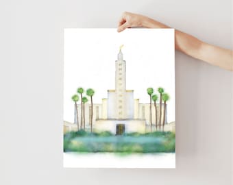 Los Angeles Temple Watercolor Print, Hand Drawn LDS Art (Digital Download)