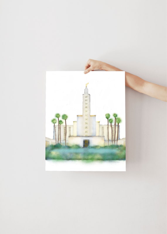 Los Angeles Temple, Temple Watercolor, Digital Watercolor, Hand Drawn, Digital Art, LDS Temples, Temple Artwork, Temple Sealing, LDS Cali