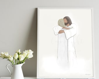 Jesus Hugging Woman Art Print: Sympathy Gift (Digital Download)