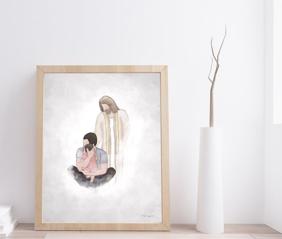 Father Gift, Memorial Gift, Husband Gift, Baby Loss Gift, Husband Loss Gift, Memorial Artwork, Dad Holding Baby, Christ Painting, Download