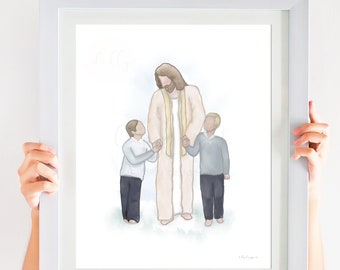 Jesus and Children Art Print: Christian Watercolor Painting (Digital Download)