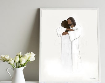 Black Jesus Hug Art Print: Christian Memorial Gift (Digital Download)