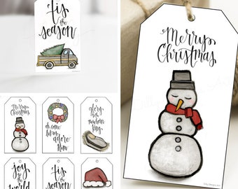 Printable Art Christmas Gift Tags, Calligraphy Designs (Digital Download)