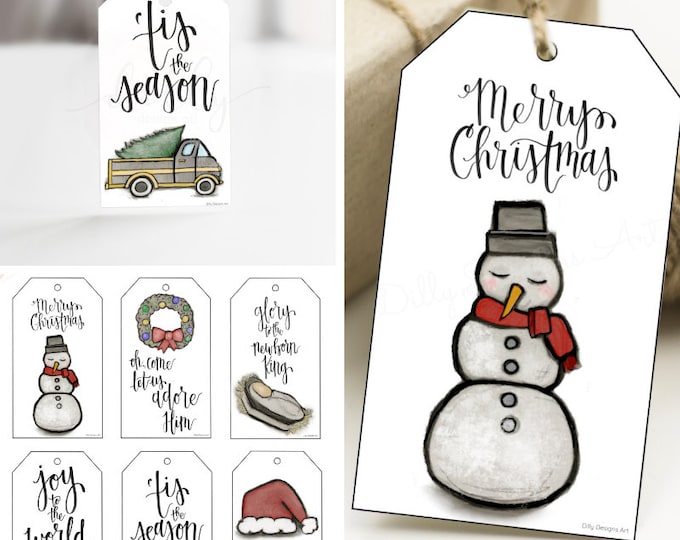 Featured listing image: Printable Art Christmas Gift Tags, Calligraphy Designs (Digital Download)