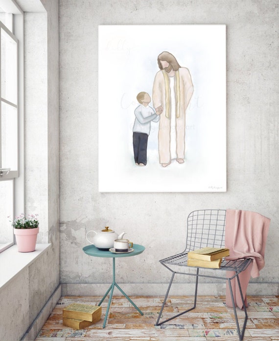 Christian, Baptism Gift, Christ Watercolor, Digital Painting, Boy Baptism, Boy With Christ, Jesus Art, Christ Art, Jesus Art, Jesus Christ,