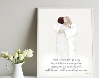 Woman Hugging Jesus Art: Sympathy Gift, Remembrance Art (Digital Download)