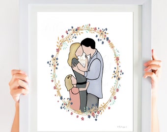 Custom Family Portrait Illustration: Sympathy Gift, Child Loss (Digital Download)