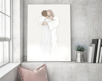 Christ Hugging Man, Printable Artwork, Wall Art, Wall Decor, Savior Art, Grief Gift, Gift For Grieving, Funeral Art, Funeral Gift, Loss Gift