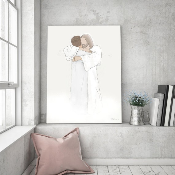 Christ Hugging Man, Printable Artwork, Wall Art, Wall Decor, Savior Art, Grief Gift, Gift For Grieving, Funeral Art, Funeral Gift, Loss Gift