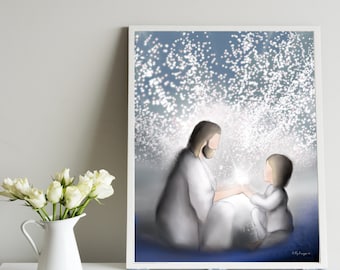 The Light of Christ – Girl With Jesus – Christian Art Printable
