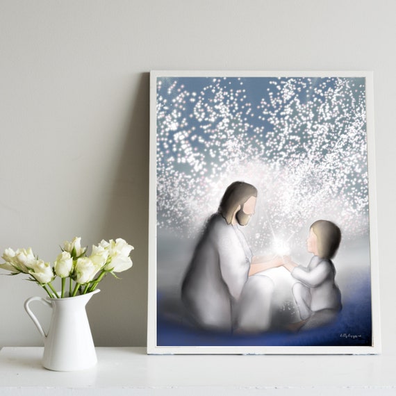 The Light of Christ, Girl With Jesus, Church Art, Primary Art, Christian Painting, Digital Art, Digital Download, Testimony Art, Knowledge