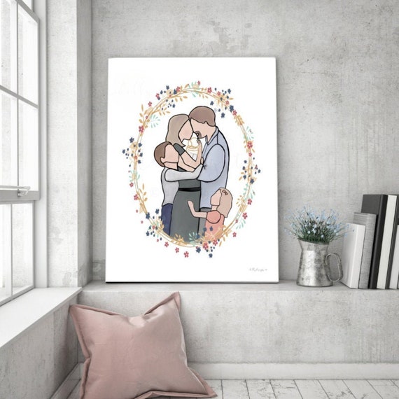Pencil By Kamie, Family Artwork, Printable Art, Family of 5, Receive Exactly What You See, One Boy, One Girl, Sibling Loss, Baby Loss, Gifts