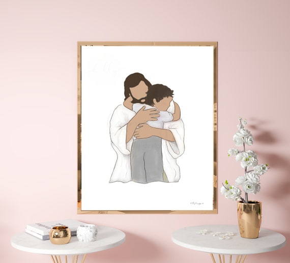 Jesus Hugging Child Art Print: Christian Gift (Digital Download)