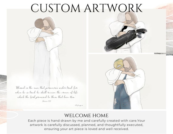 Personalized Artwork, Welcome Home, Jesus, Custom Artwork, Send Your Photos, Receive in 1 Week, Funeral Art, Sympathy Art, Personalized Gift
