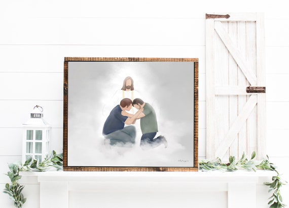 Reuniting in Heaven, Father and Son, Suicide Loss, Loss of Son, Loss of Husband, Loss of Brother, Religious Artwork, Hand Drawn,Husband Loss