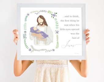 Infant Loss Art Print: Face of Jesus, Angel Baby (Digital Download)