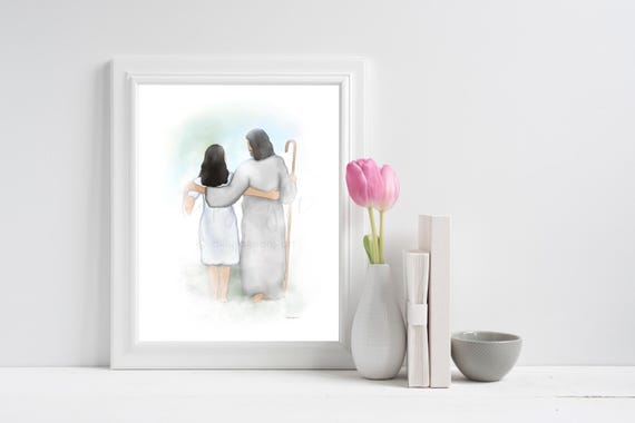 Christian Wall Art Printable - Jesus Walking With Woman - Faith-Based Comfort Art - Religious Home Decor