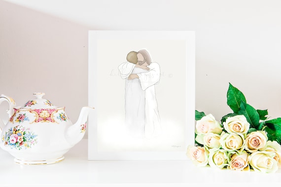 Christ Hugging Grandma Art Print, Remembrance Gift (Digital Download)