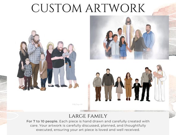 Custom Hand Drawn Portrait - 7 to 10 People - Personalized Artwork - Full Body Illustration - Digital Download