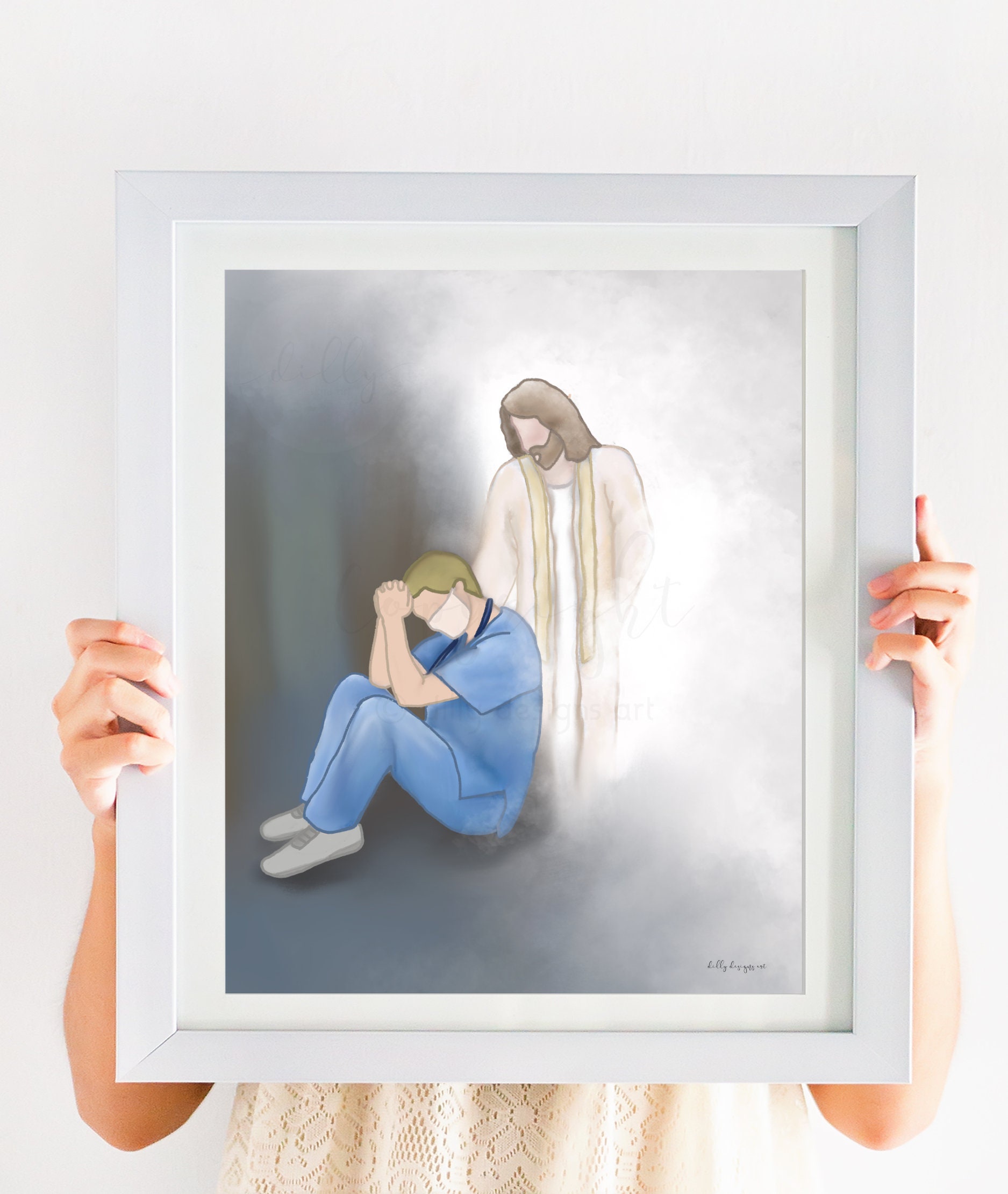 thumbnail image 2 of The Healer 8x10 Print: Vintage-Style Jesus With Doctor & Nurse – Unique Gift Idea 2 of 3
