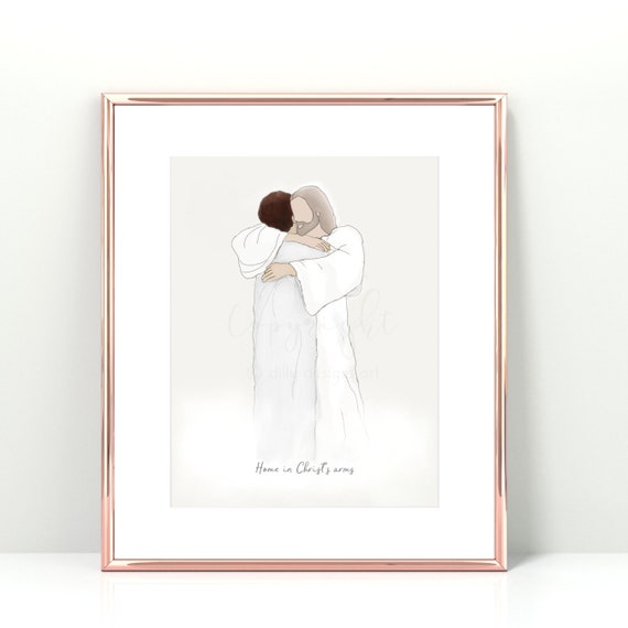 Home in Christ's arms, Woman Hugging Christ, Heaven Reunion, Atonement, Bereavement, Funeral Painting, Jesus Christ Painting, Jesus Art, LDS