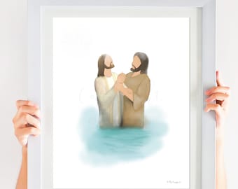 Christ and John The Baptist, St. John, Jesus Christ Baptism, Christian Art, Jesus Watercolor, Christ Painting, Digital Watercolor, Baptized