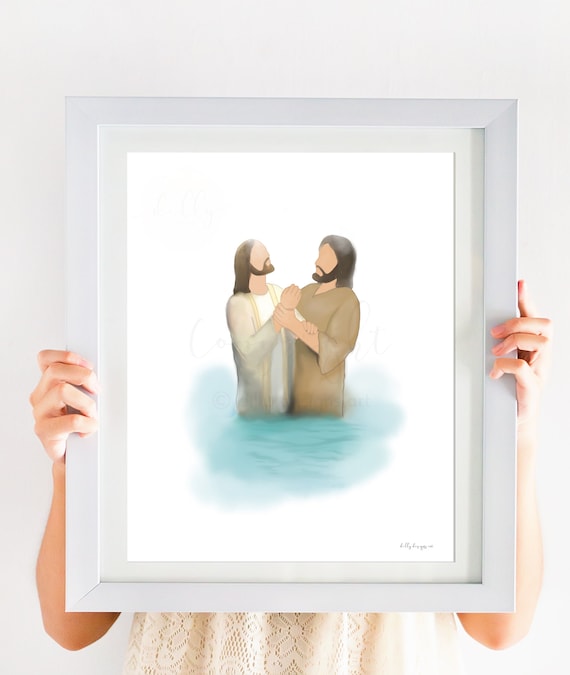 Christ and John The Baptist, St. John, Jesus Christ Baptism, Christian Art, Jesus Watercolor, Christ Painting, Digital Watercolor, Baptized