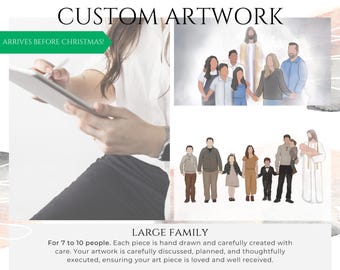 Custom Hand Drawn Portrait - 7 to 10 People - Personalized Artwork - Full Body Illustration - Digital Download
